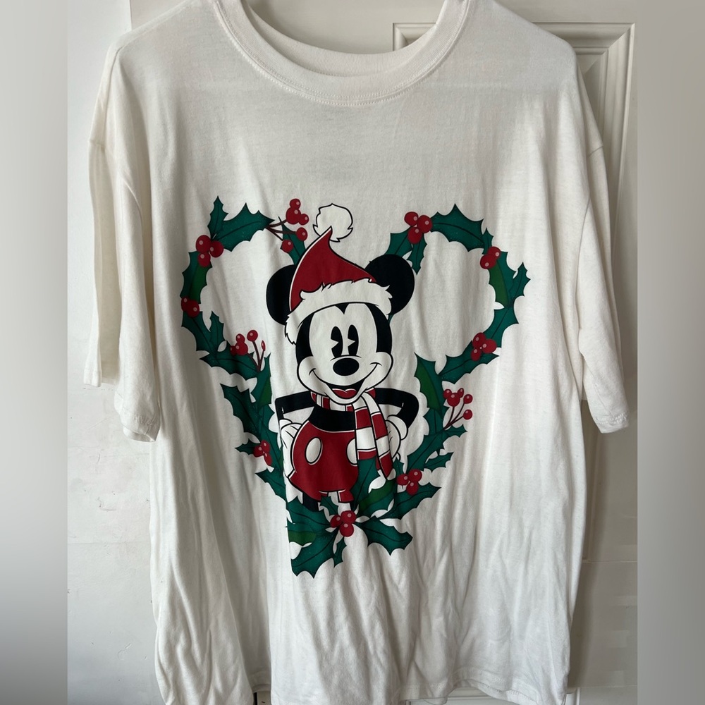 Disney Christmas Mickey Mouse Tee - White, Red, and Green